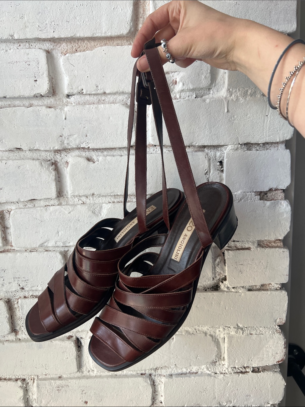 Enzo Angiolini Dark Brown Strappy Slingback Sandals